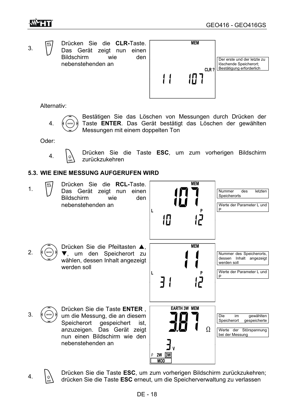 De - 18, Alternativ, Oder | Wie eine messung aufgerufen wird | HT instruments GEO416 User Manual | Page 75 / 116