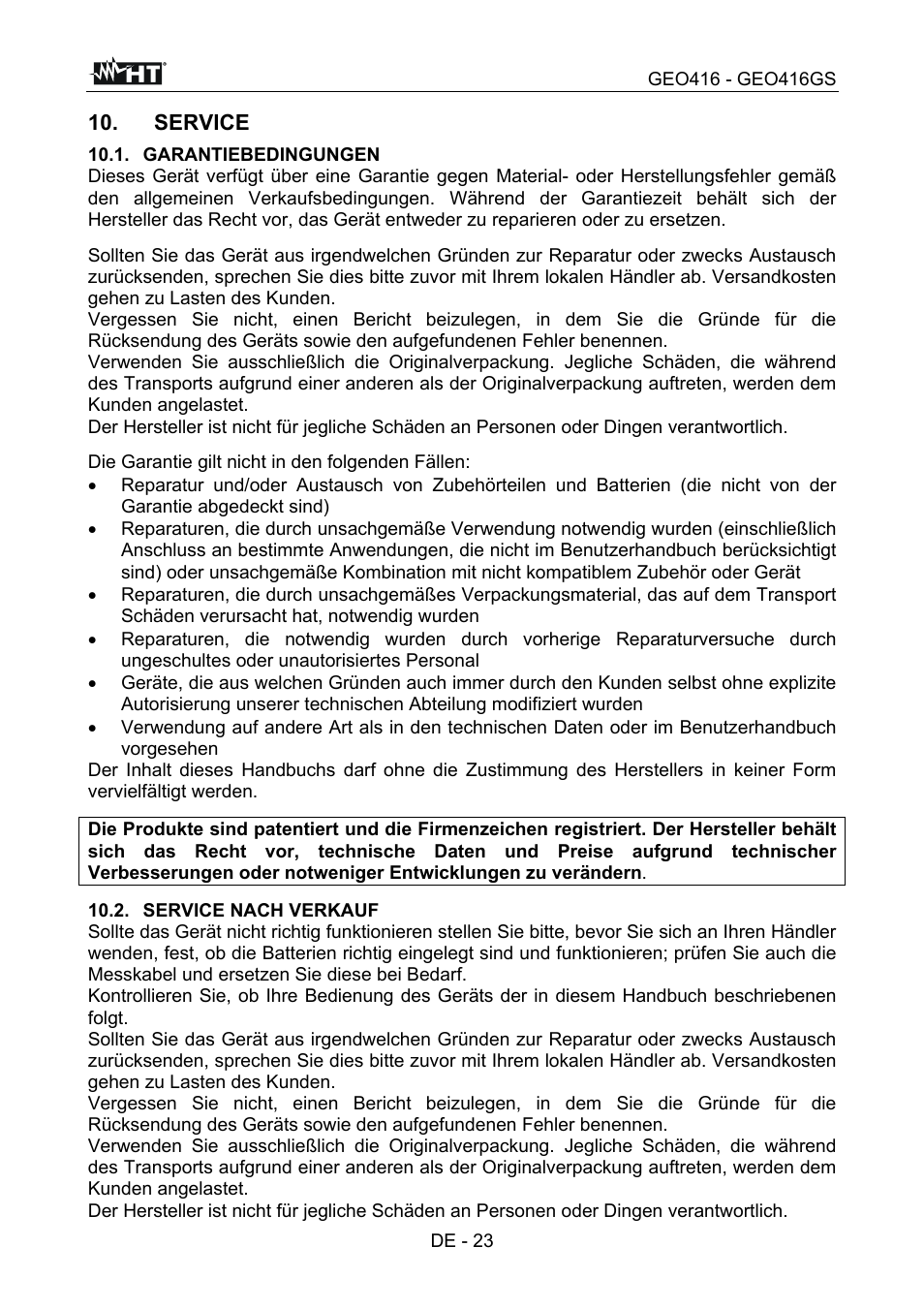 Service | HT instruments GEO416 User Manual | Page 80 / 116