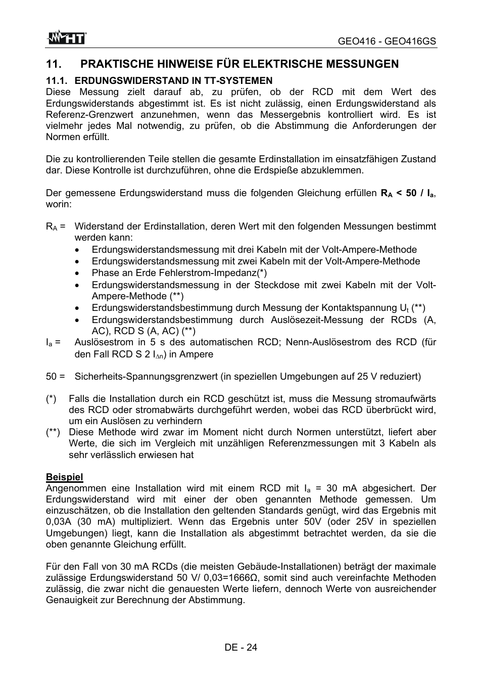 Praktische hinweise für elektrische messungen | HT instruments GEO416 User Manual | Page 81 / 116