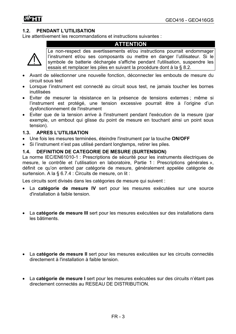 Attention | HT instruments GEO416 User Manual | Page 88 / 116