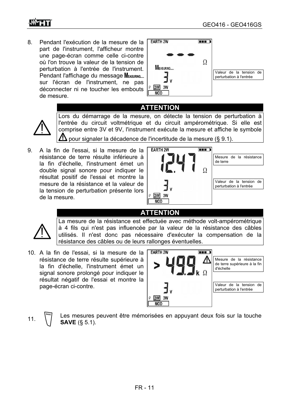 Attention, Fr - 11 | HT instruments GEO416 User Manual | Page 96 / 116