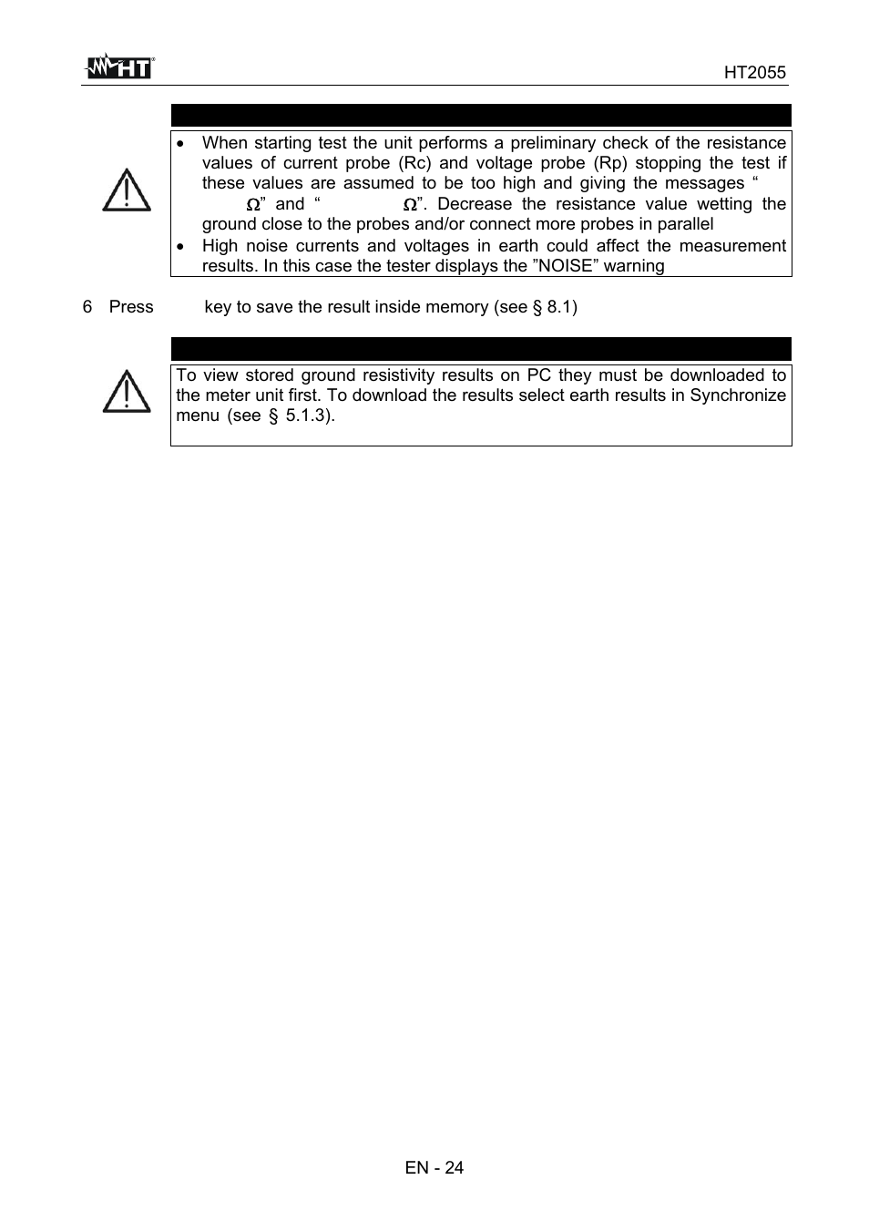 Caution | HT instruments HT7051 User Manual | Page 25 / 35