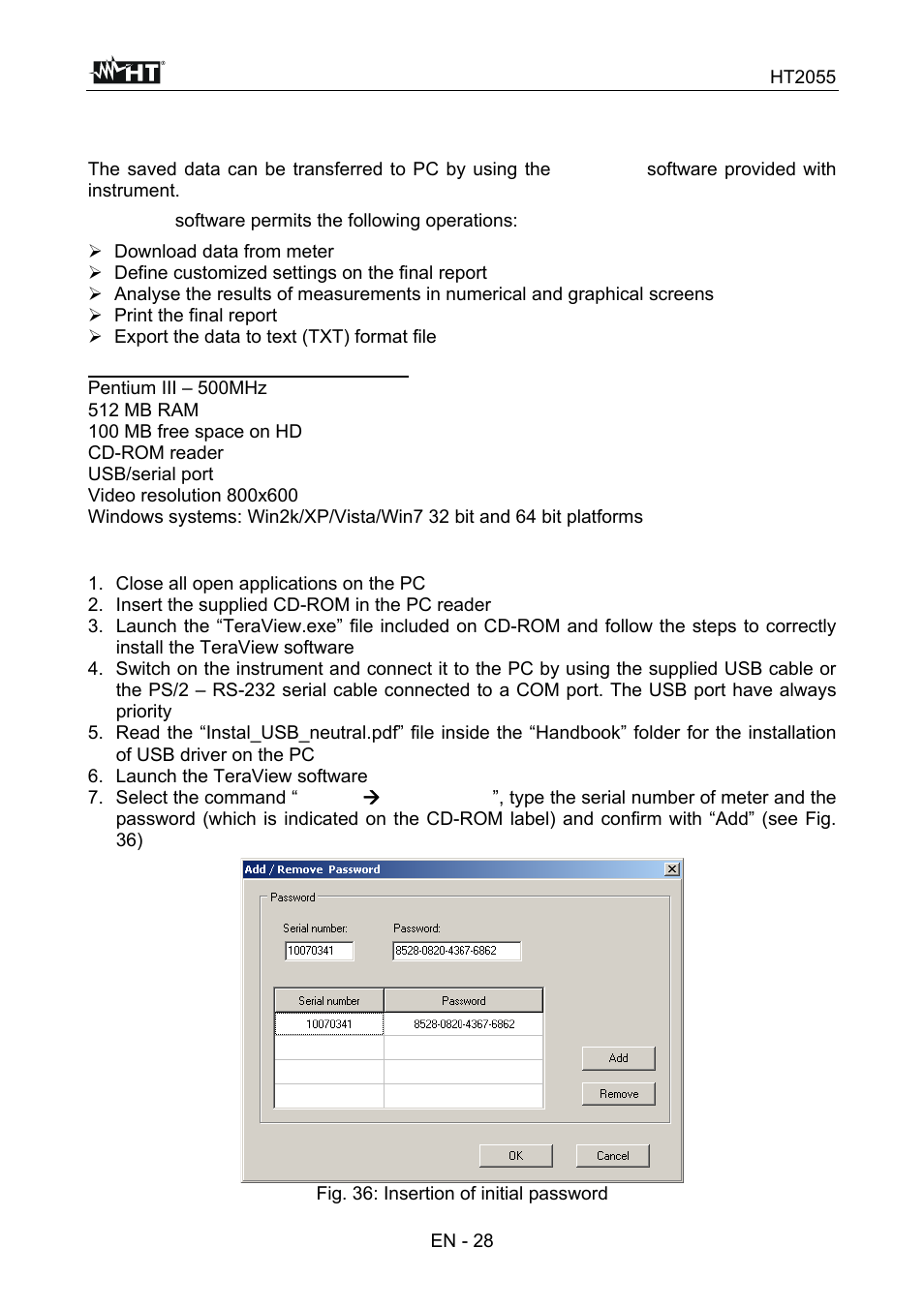 9 connection of the instrument to pc | HT instruments HT7051 User Manual | Page 29 / 35