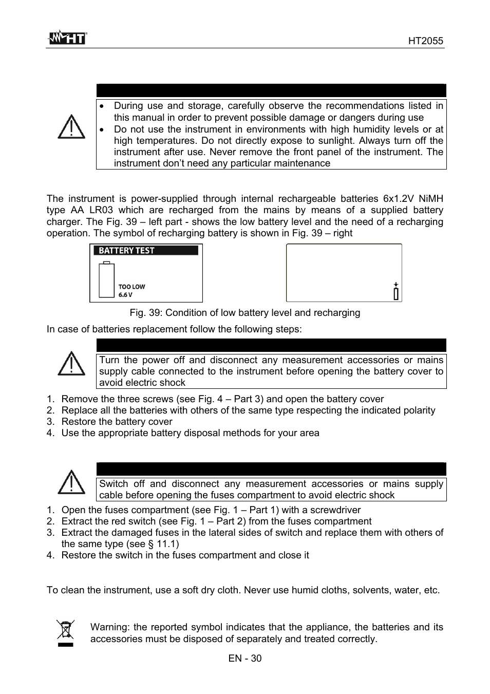 10 maintenance caution, Caution | HT instruments HT7051 User Manual | Page 31 / 35