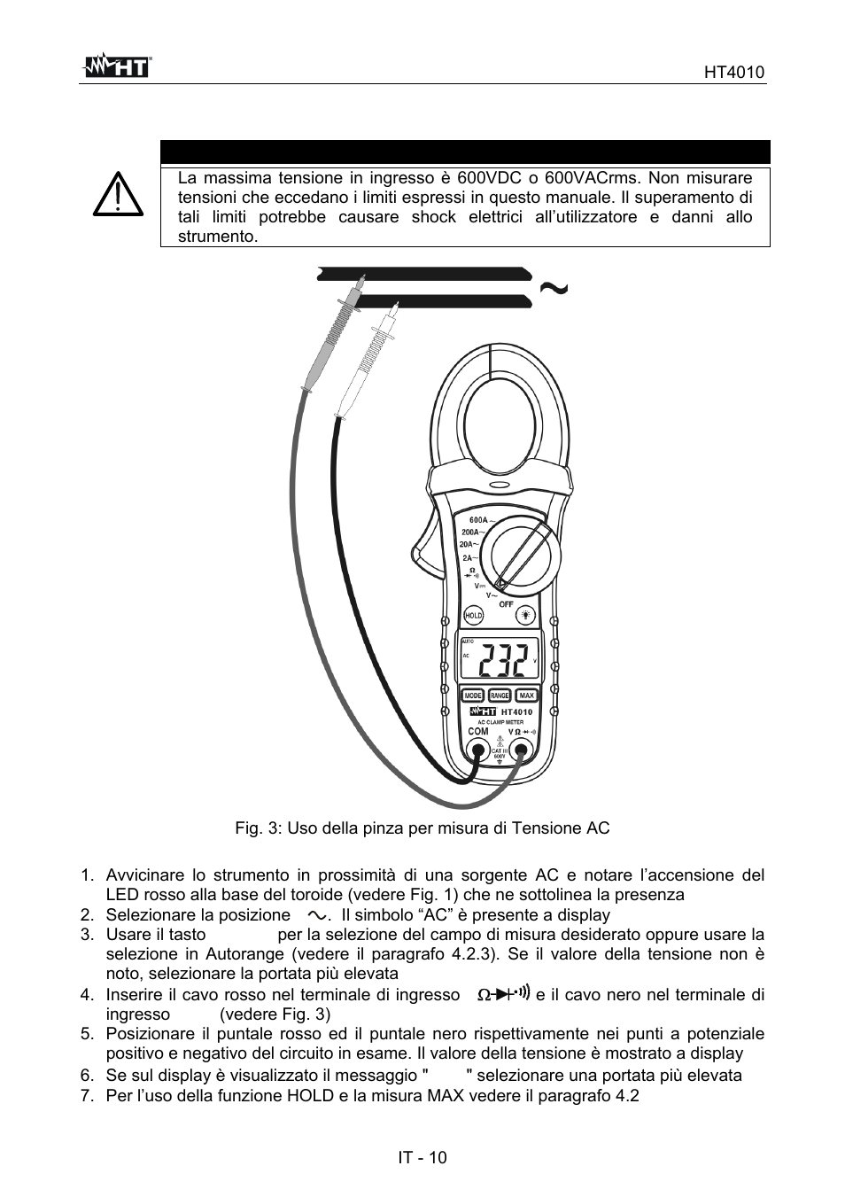 Attenzione | HT instruments HT4010 User Manual | Page 13 / 76