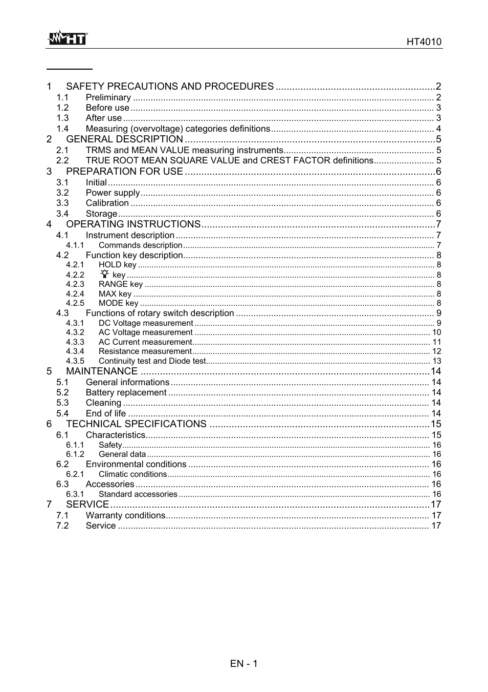 HT instruments HT4010 User Manual | Page 22 / 76