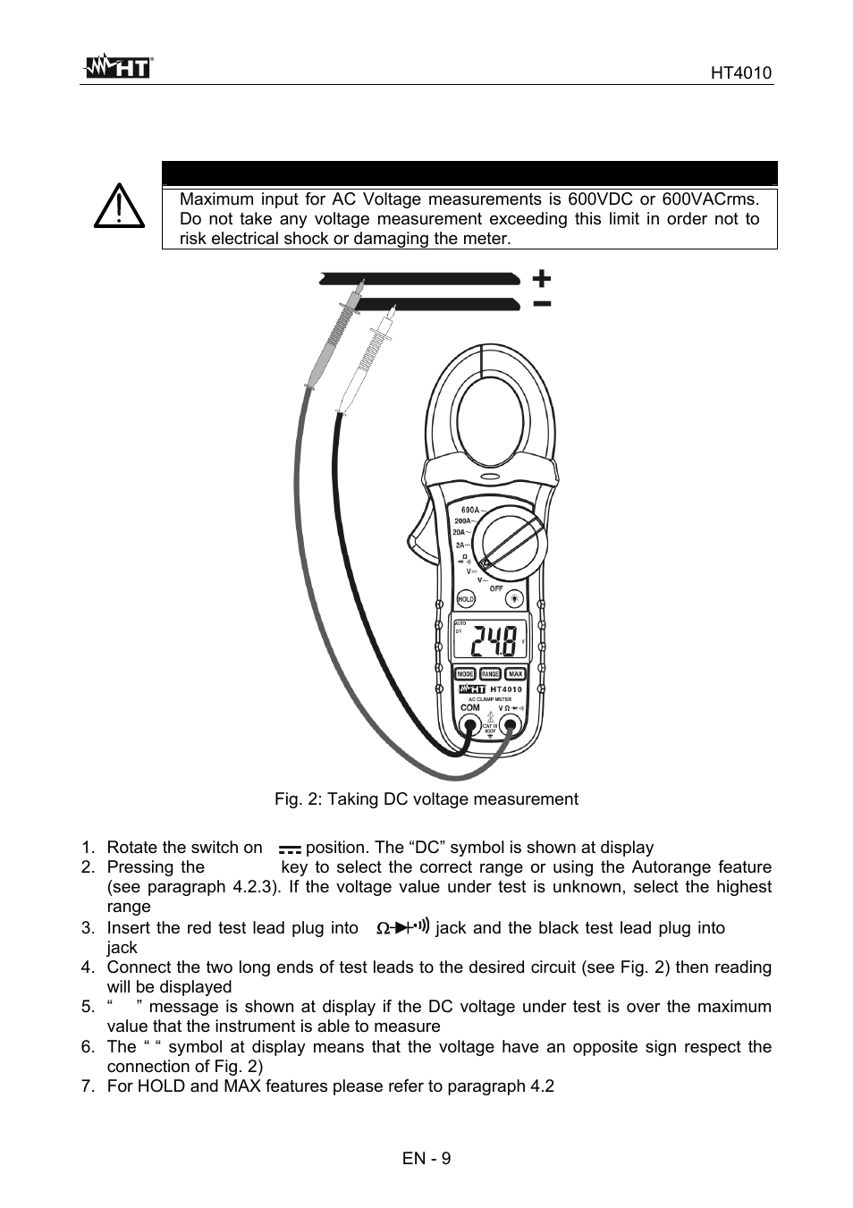 Caution | HT instruments HT4010 User Manual | Page 30 / 76