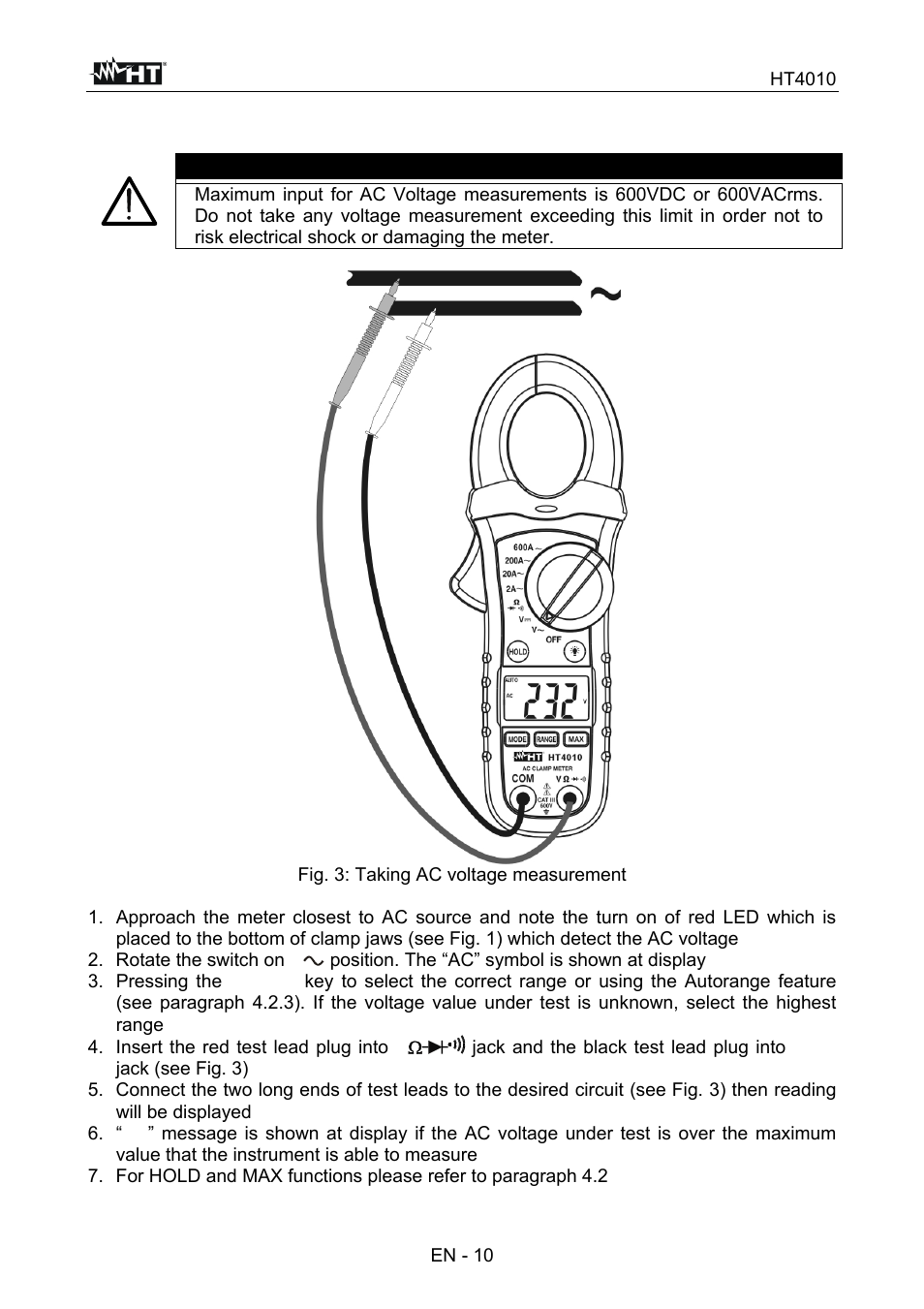 Caution | HT instruments HT4010 User Manual | Page 31 / 76