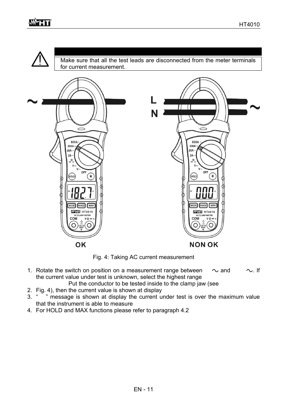 Caution | HT instruments HT4010 User Manual | Page 32 / 76