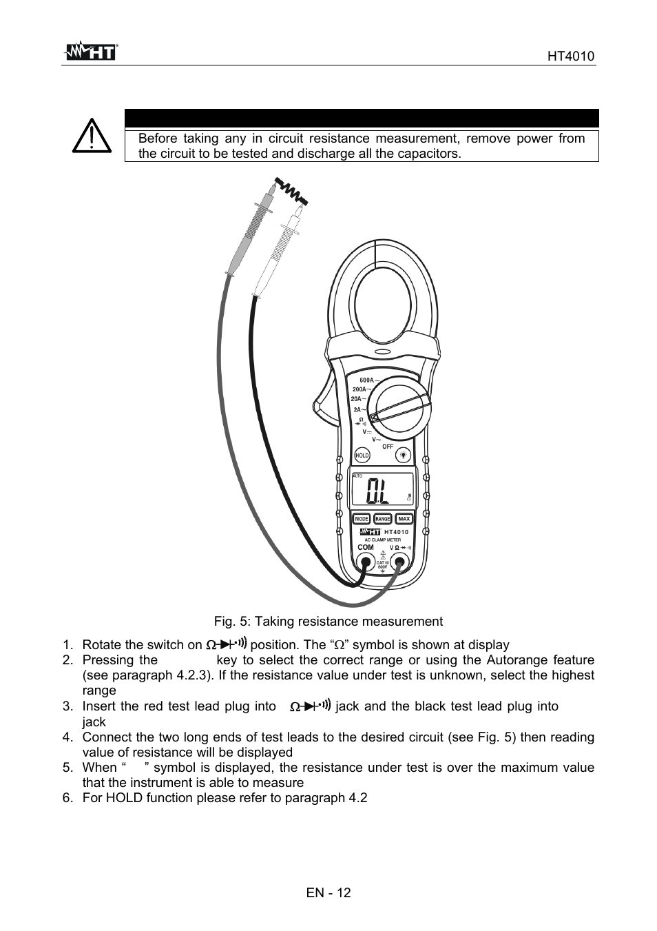 Caution | HT instruments HT4010 User Manual | Page 33 / 76