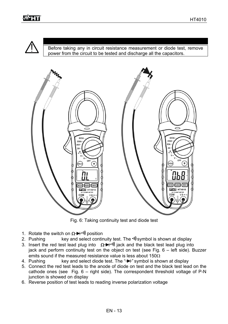 Caution | HT instruments HT4010 User Manual | Page 34 / 76