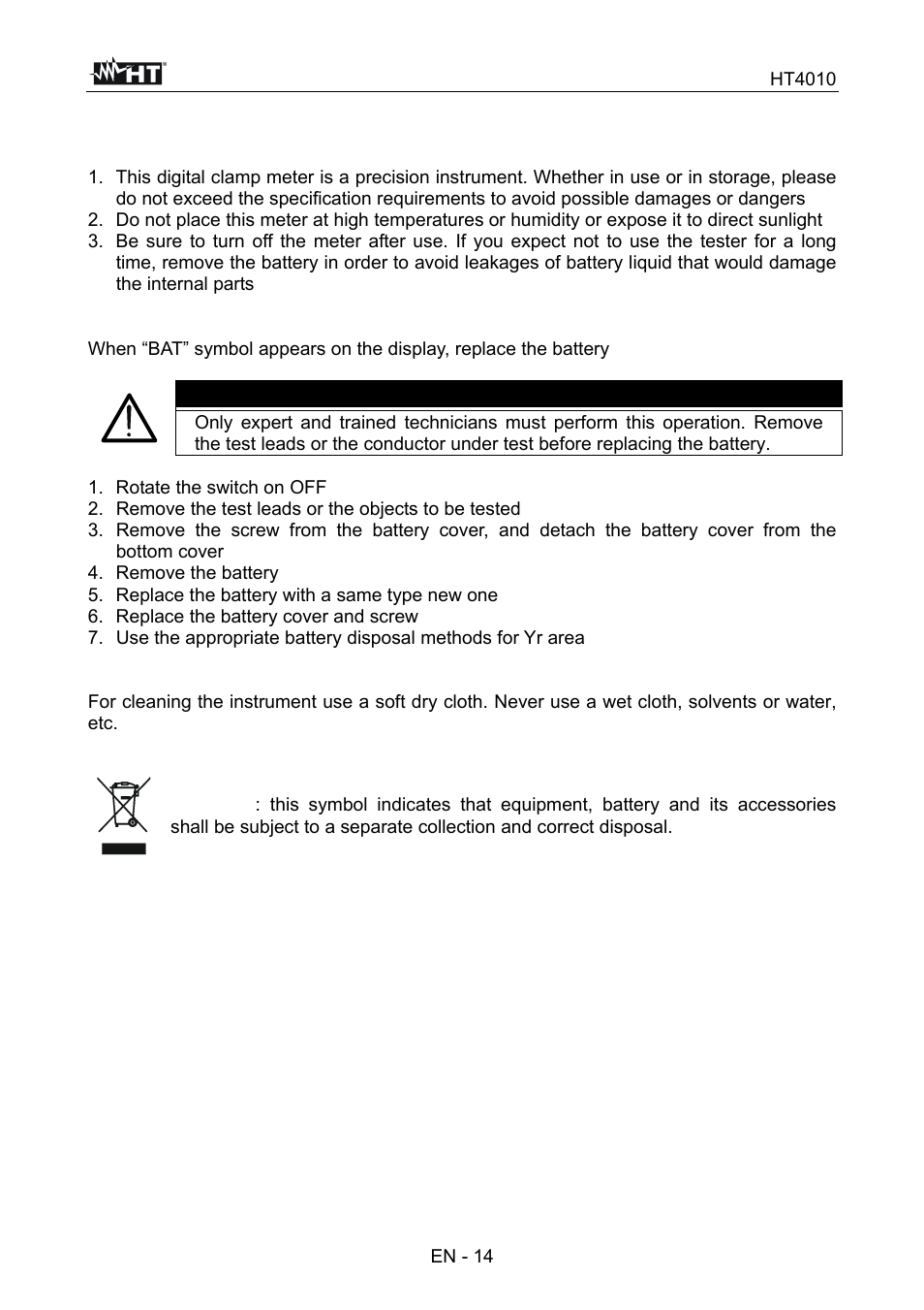 5 maintenance, Caution | HT instruments HT4010 User Manual | Page 35 / 76