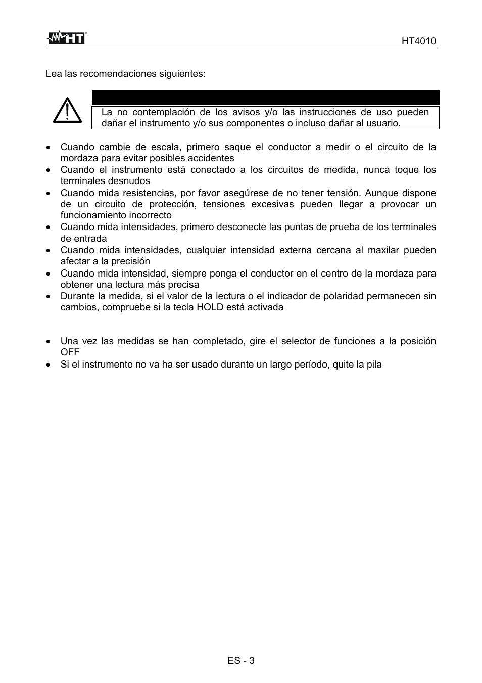 Atención | HT instruments HT4010 User Manual | Page 42 / 76