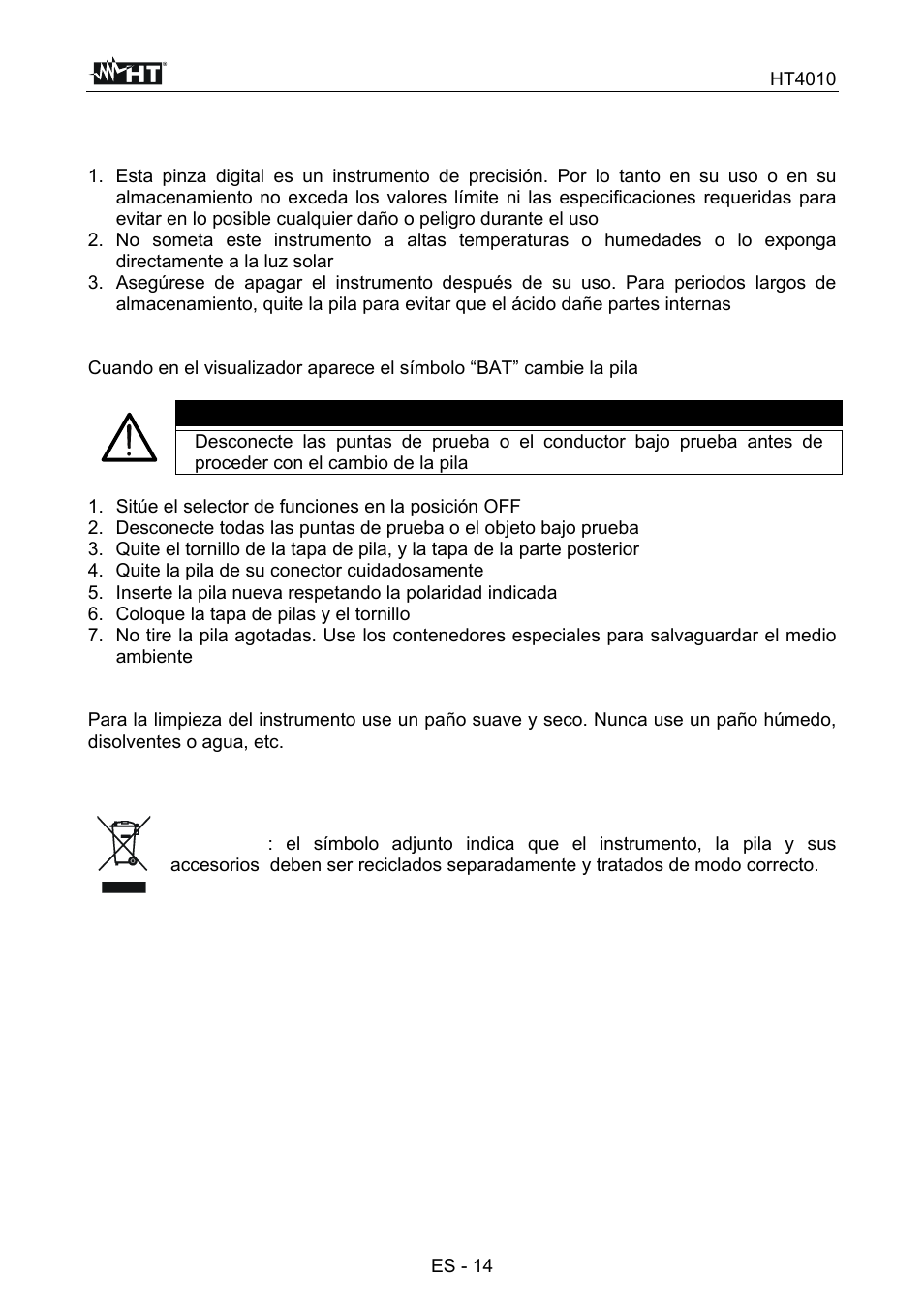 5 mantenimiento, Atención | HT instruments HT4010 User Manual | Page 53 / 76