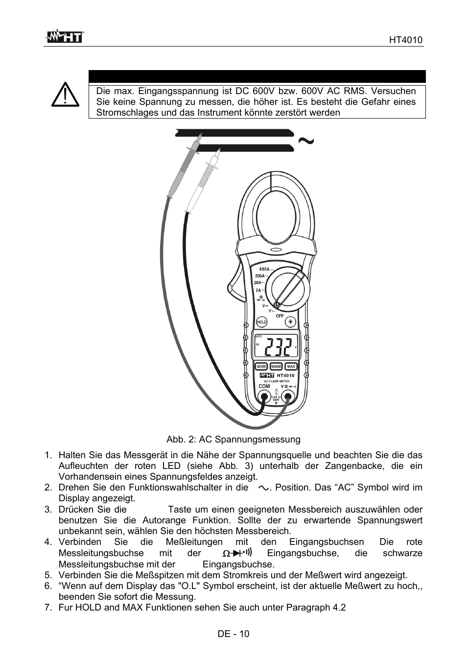 Warnung | HT instruments HT4010 User Manual | Page 67 / 76