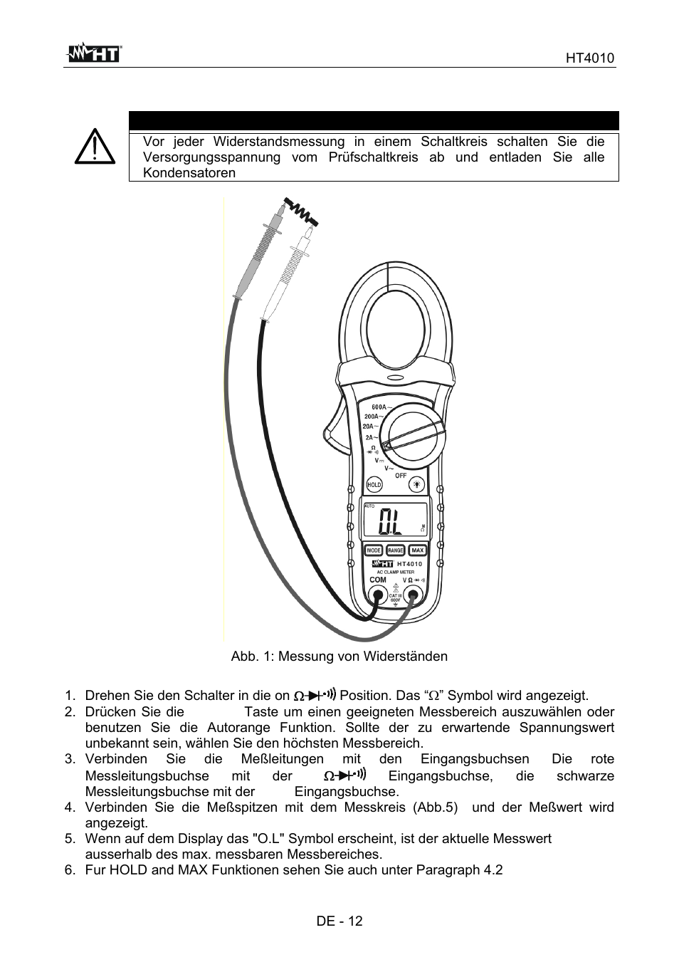 Warnung | HT instruments HT4010 User Manual | Page 69 / 76