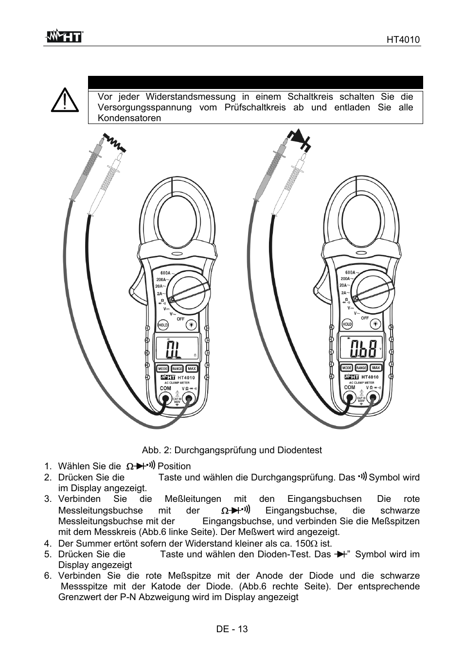 Warnung | HT instruments HT4010 User Manual | Page 70 / 76