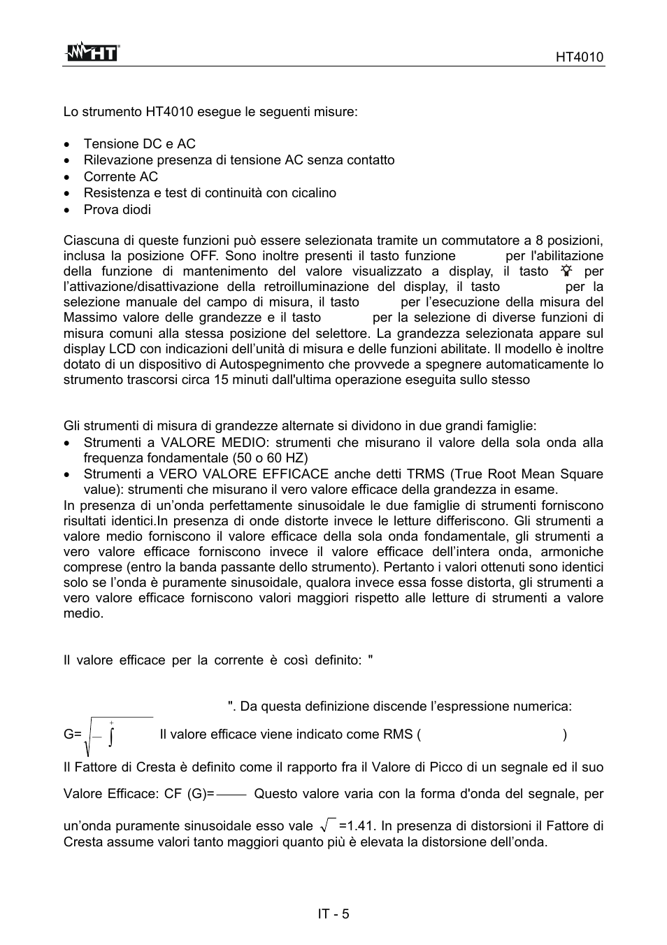 2 descrizione generale | HT instruments HT4010 User Manual | Page 8 / 76