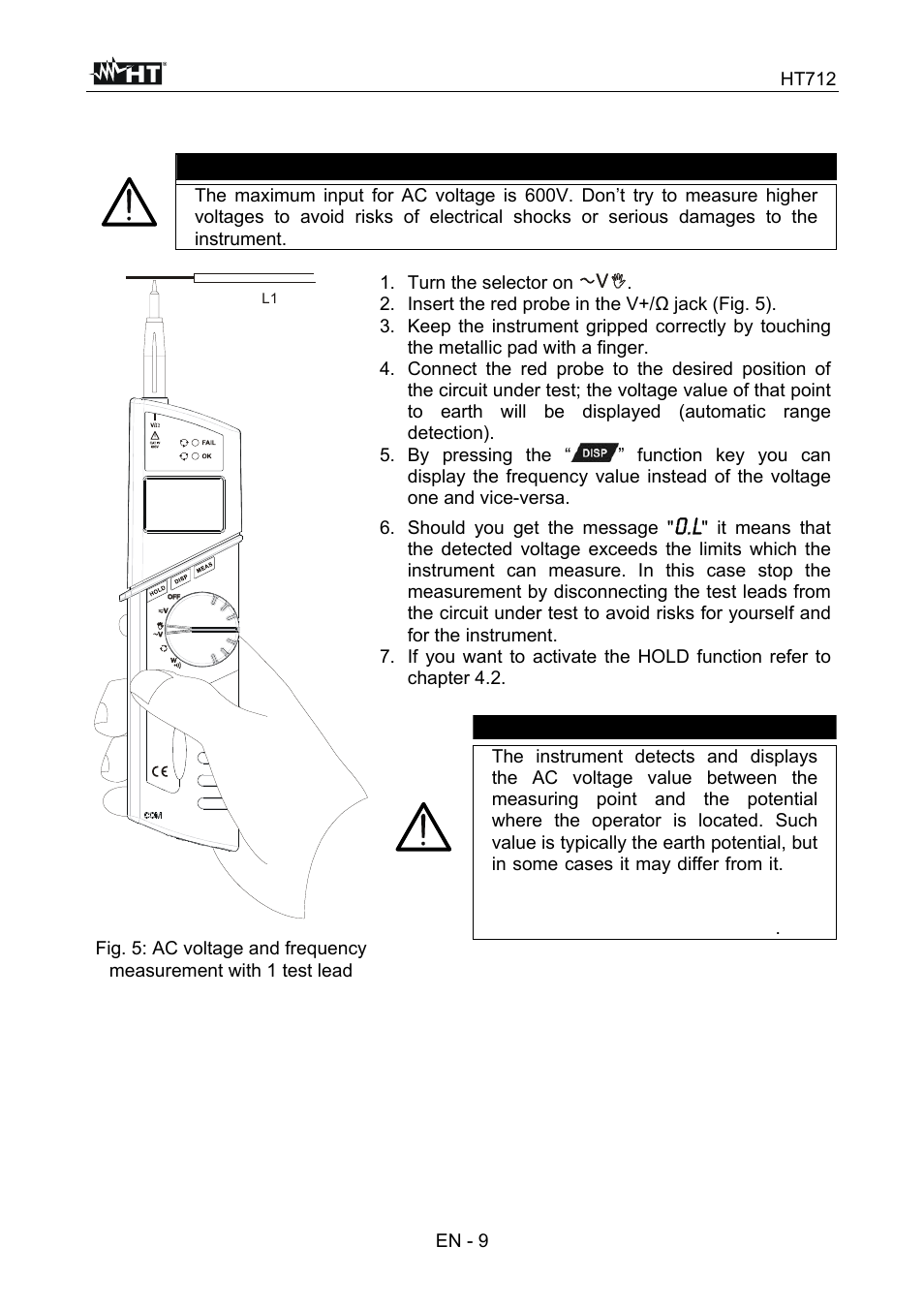 Caution | HT instruments HT712 User Manual | Page 10 / 17