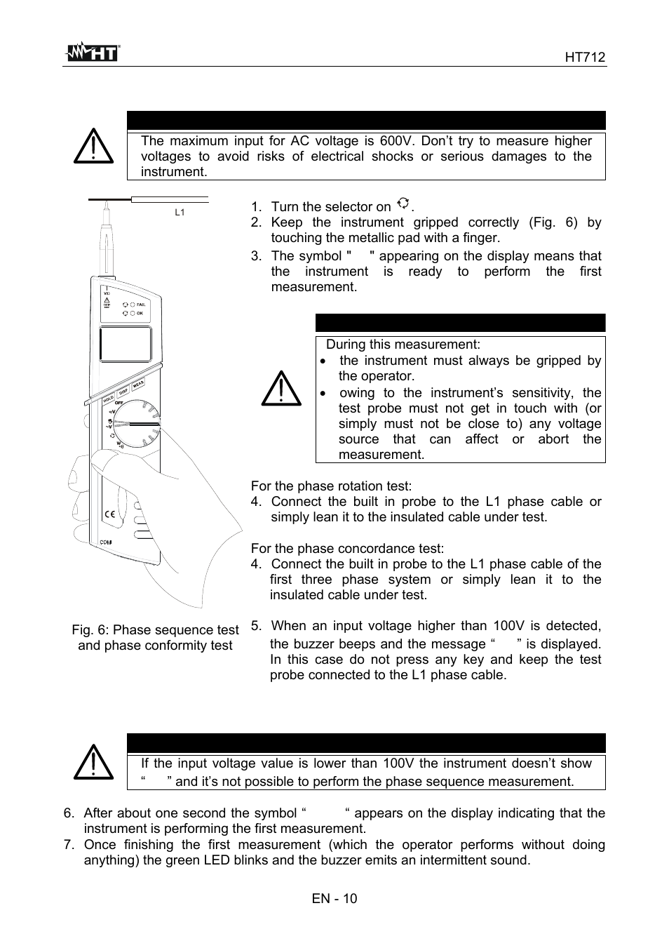 Caution | HT instruments HT712 User Manual | Page 11 / 17