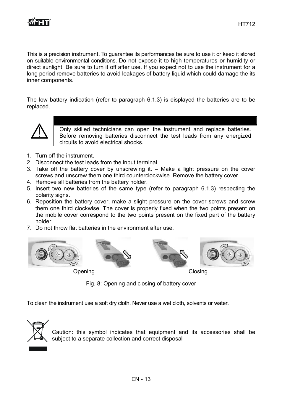 Maintenance, Caution | HT instruments HT712 User Manual | Page 14 / 17