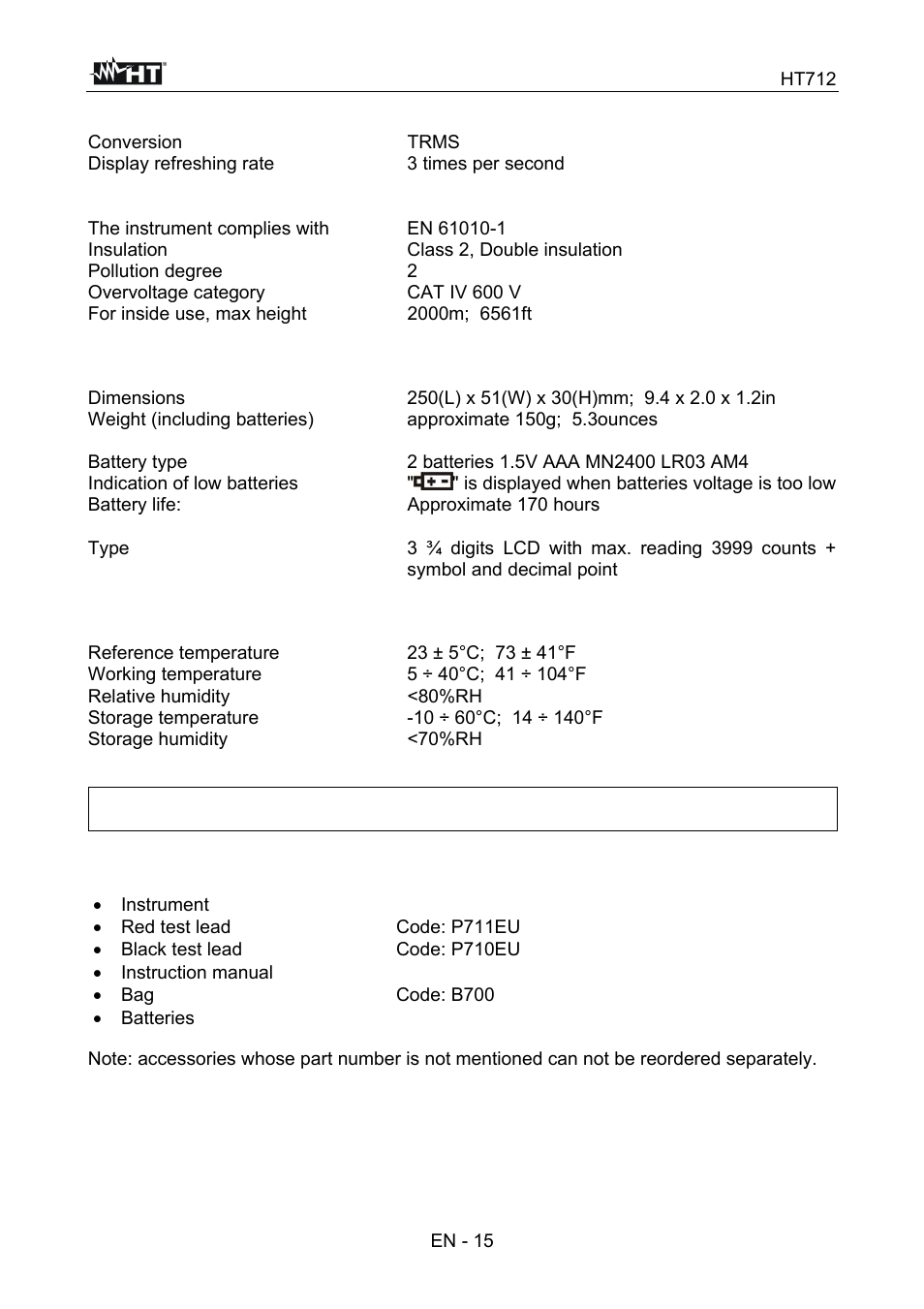 HT instruments HT712 User Manual | Page 16 / 17