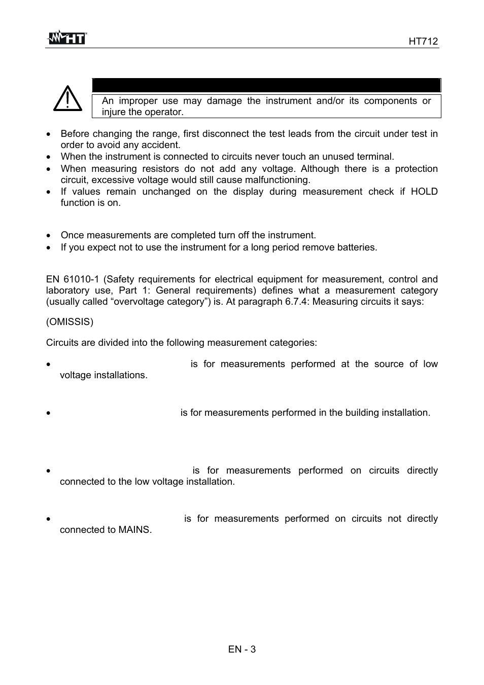 Caution | HT instruments HT712 User Manual | Page 4 / 17