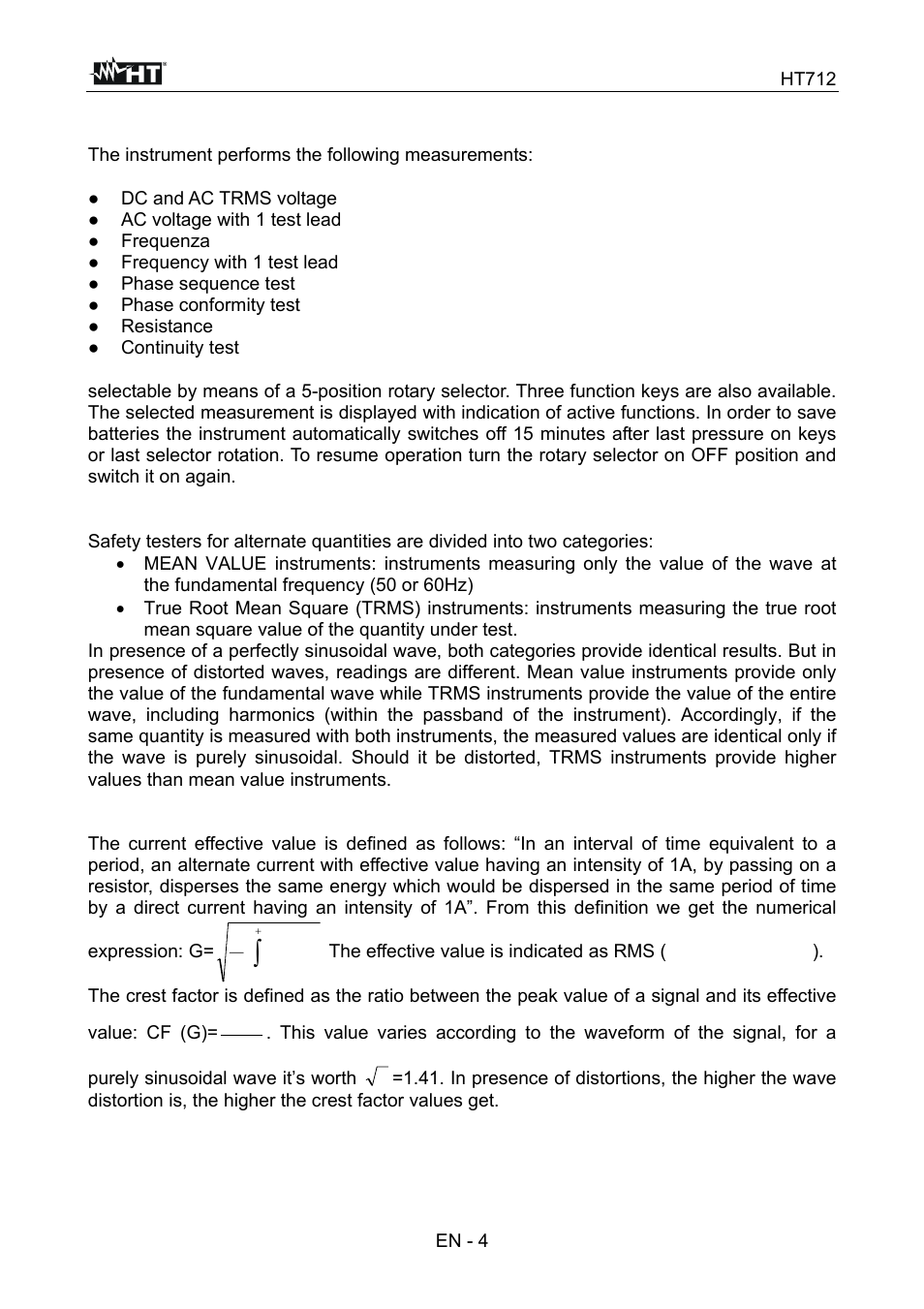 General description | HT instruments HT712 User Manual | Page 5 / 17