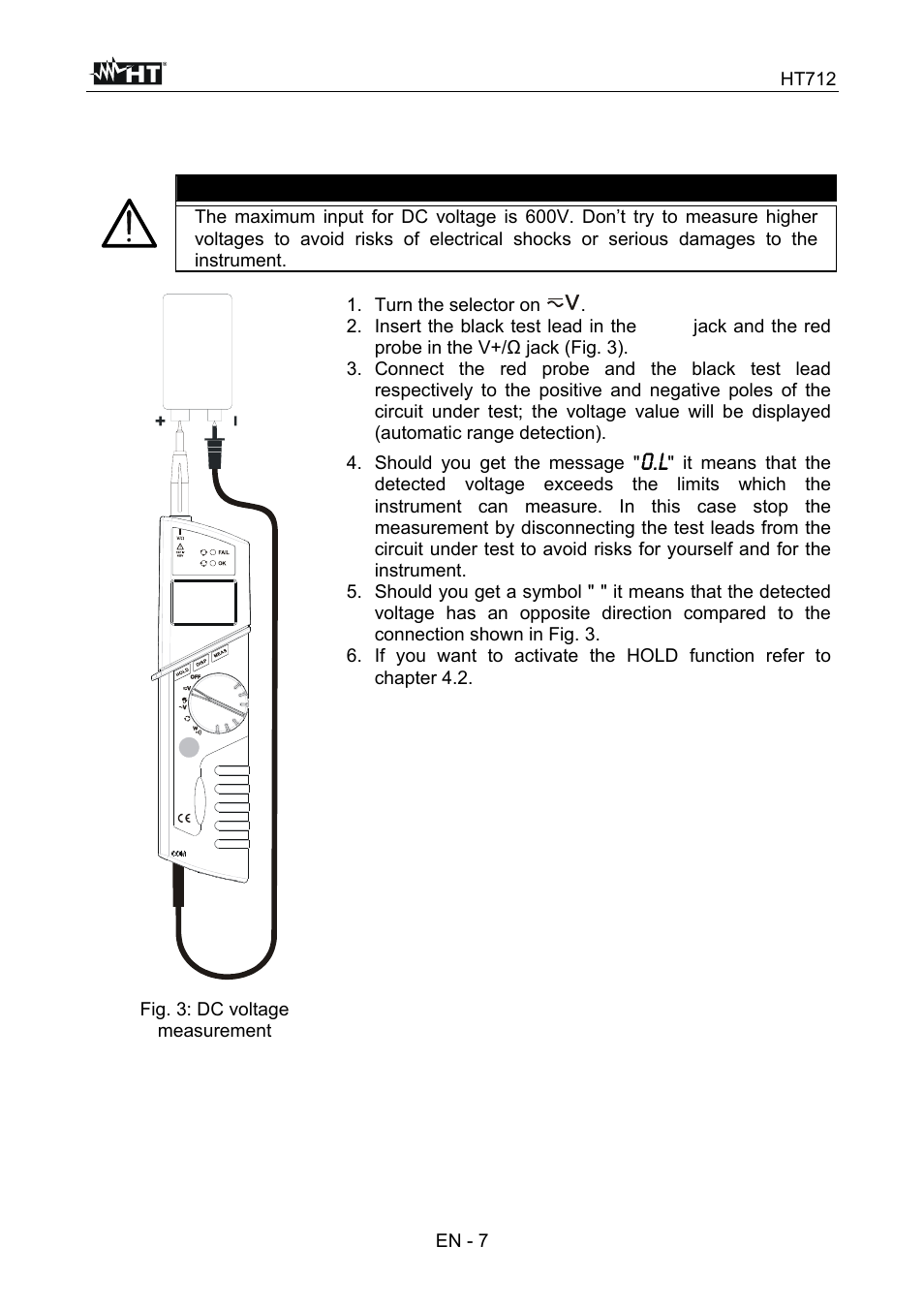 Caution | HT instruments HT712 User Manual | Page 8 / 17