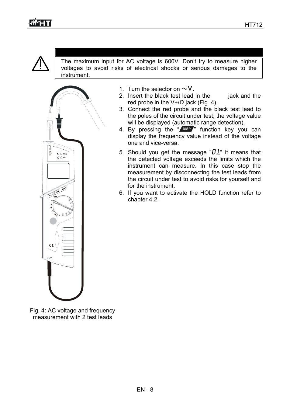 Caution | HT instruments HT712 User Manual | Page 9 / 17