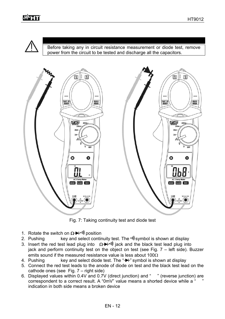 Caution | HT instruments HT9012 User Manual | Page 13 / 17