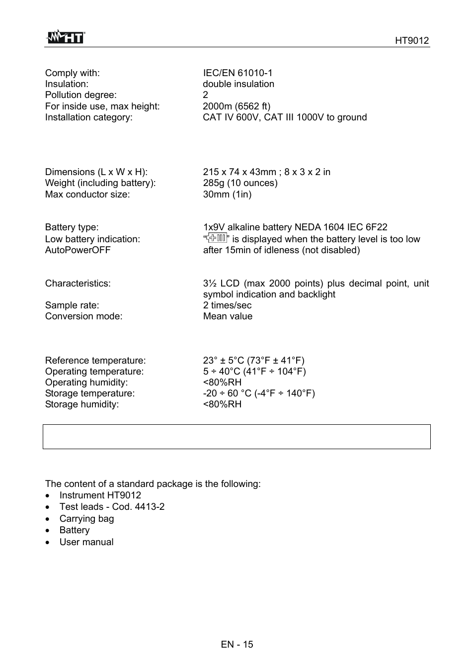 HT instruments HT9012 User Manual | Page 16 / 17