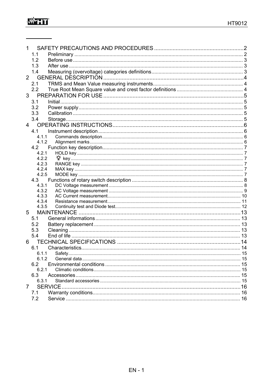 HT instruments HT9012 User Manual | Page 2 / 17