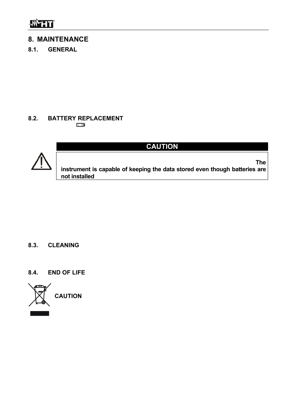 Maintenance, Caution | HT instruments MACROTEST 5035 User Manual | Page 61 / 80