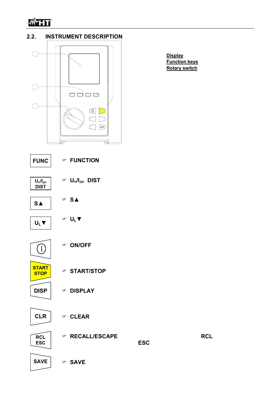 Macrotest 5035, En - 6 2.2. instrument description, Legend | Function key to select one measuring mode. u, Disp, S▲ s u | HT instruments MACROTEST 5035 User Manual | Page 7 / 80