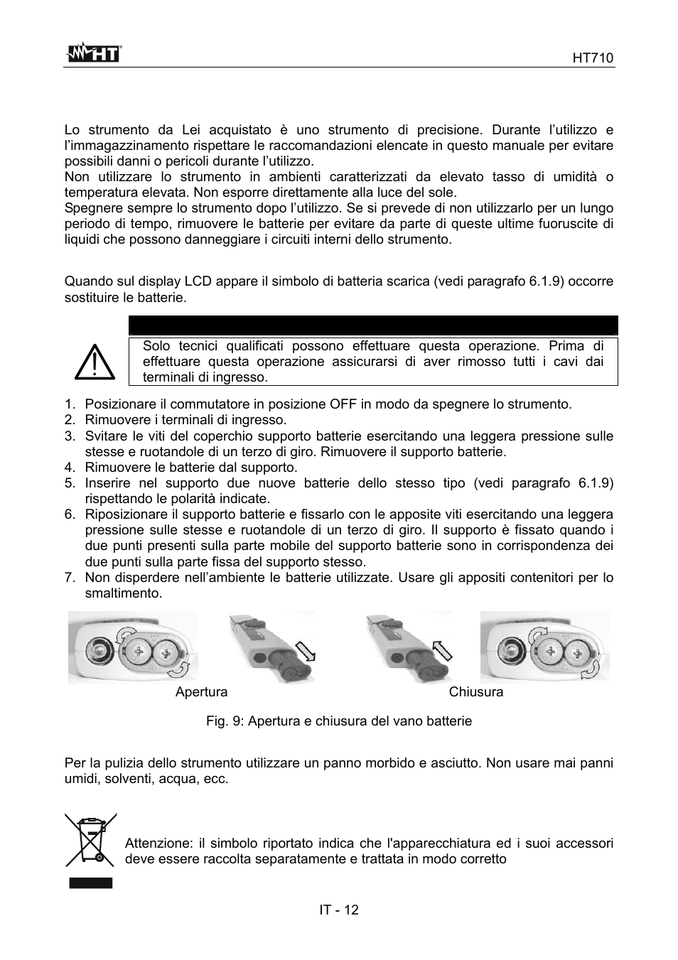 Manutenzione, Attenzione | HT instruments HT710 User Manual | Page 17 / 72