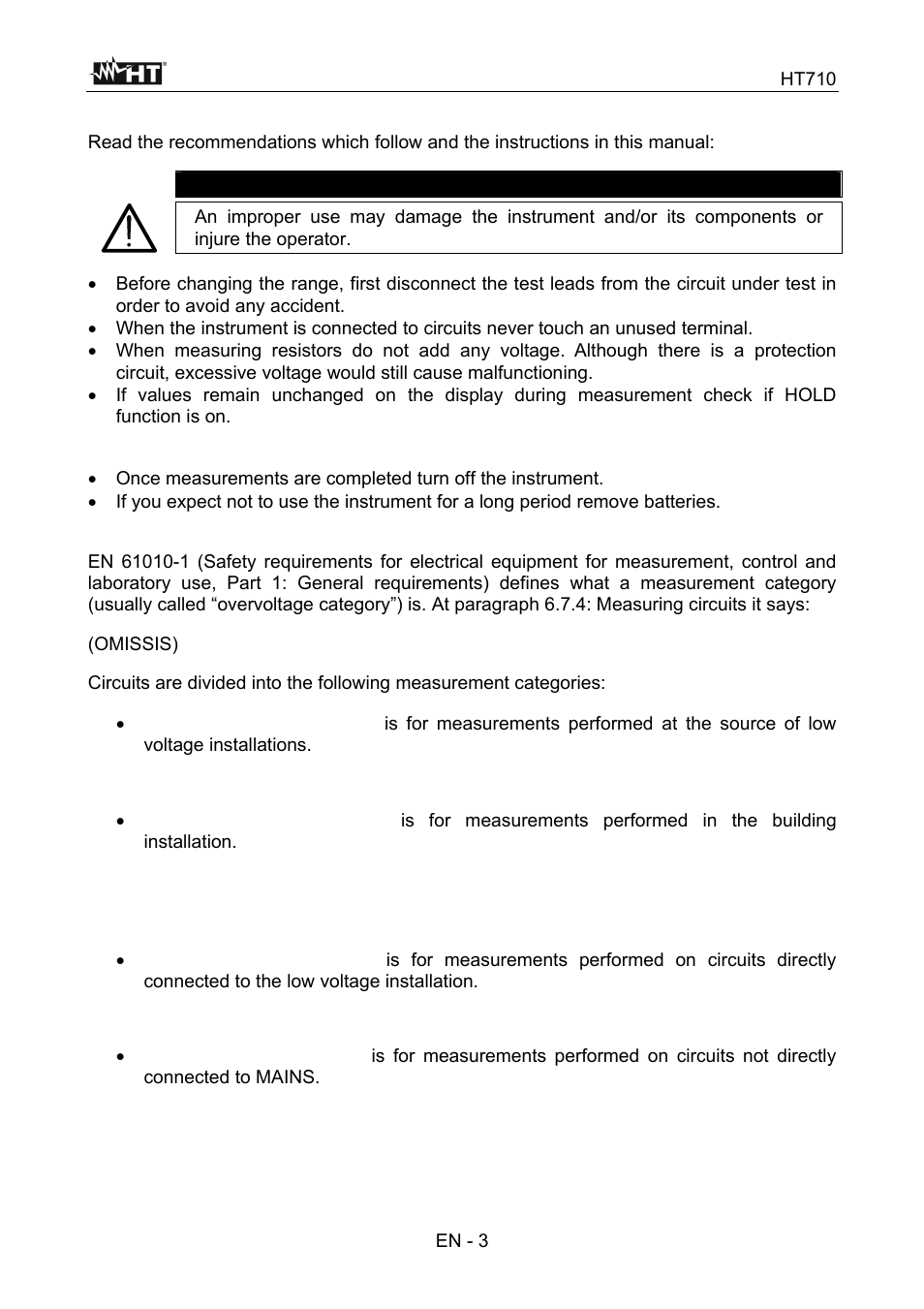 Caution | HT instruments HT710 User Manual | Page 25 / 72