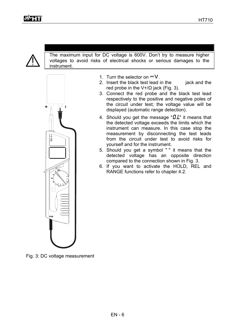 Caution | HT instruments HT710 User Manual | Page 28 / 72