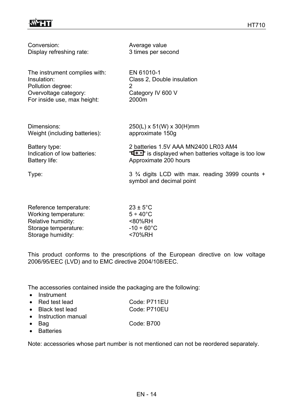 HT instruments HT710 User Manual | Page 36 / 72