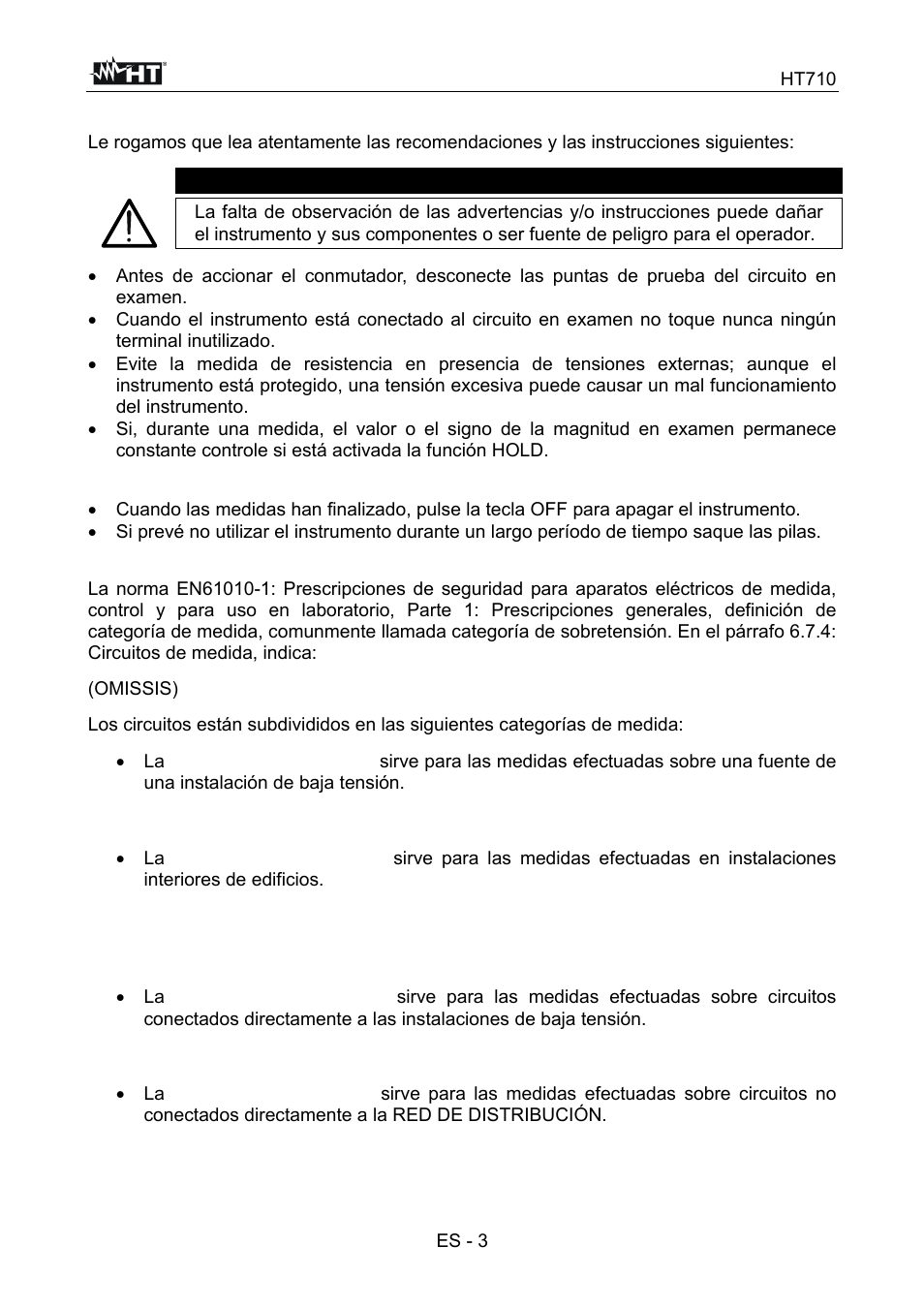 Atencion | HT instruments HT710 User Manual | Page 42 / 72