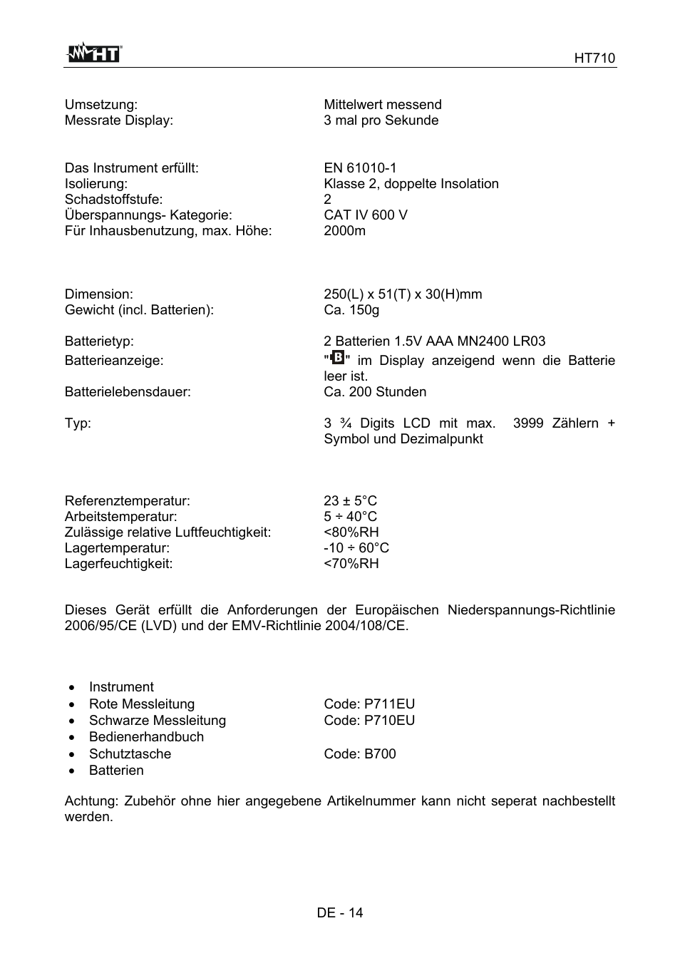 HT instruments HT710 User Manual | Page 70 / 72
