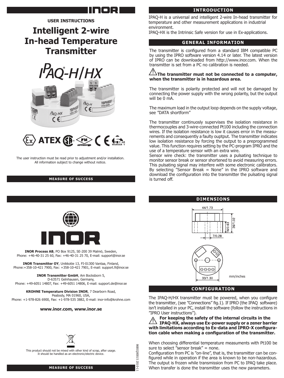 INOR IPAQ-HX GB User Manual | 2 pages