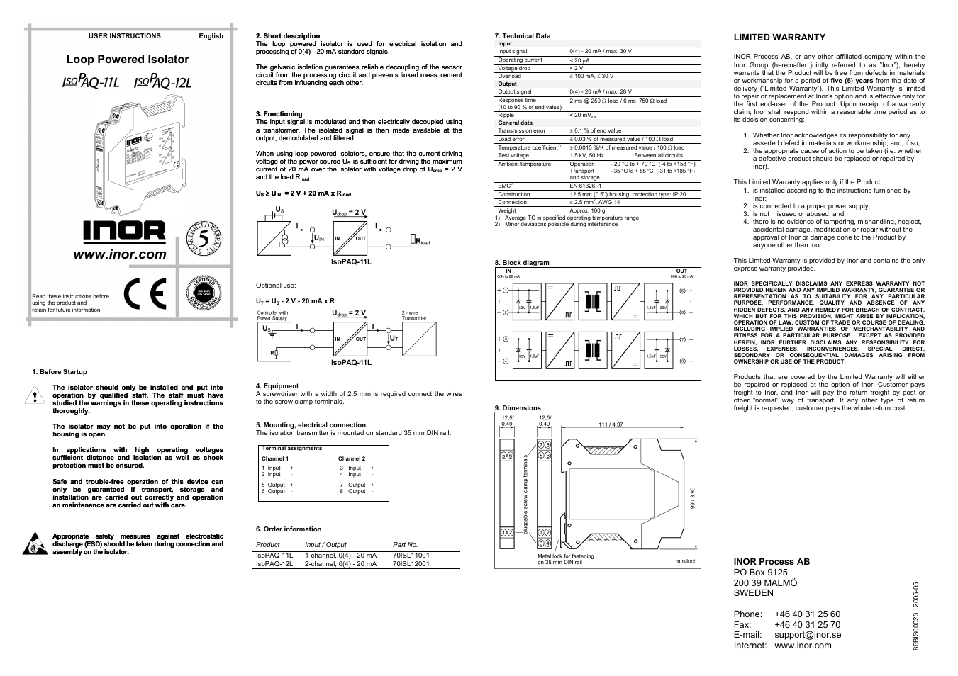 INOR ISOPAQ-12L GB User Manual | 1 page