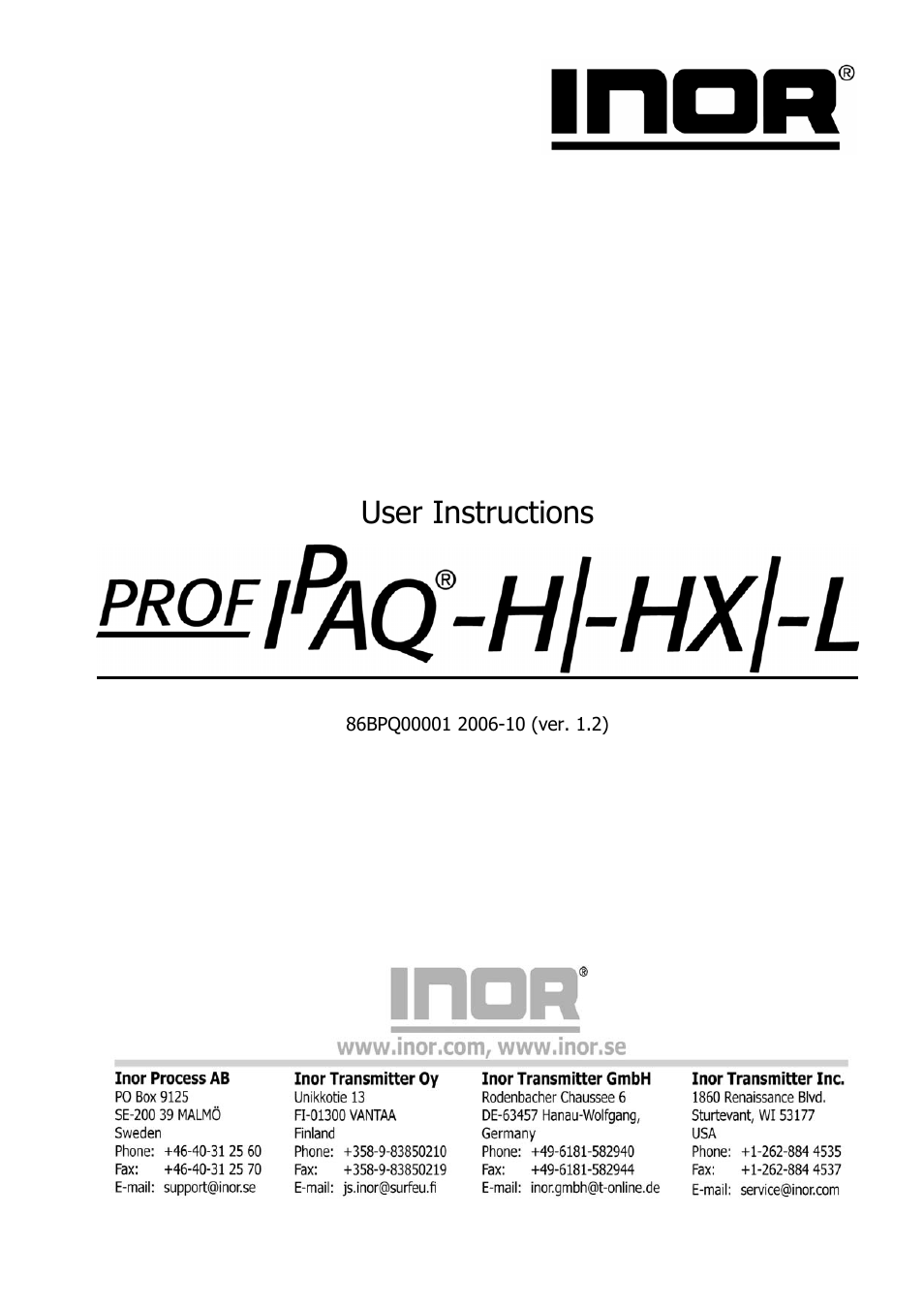 INOR PROFIPAQ-L User Manual | 36 pages