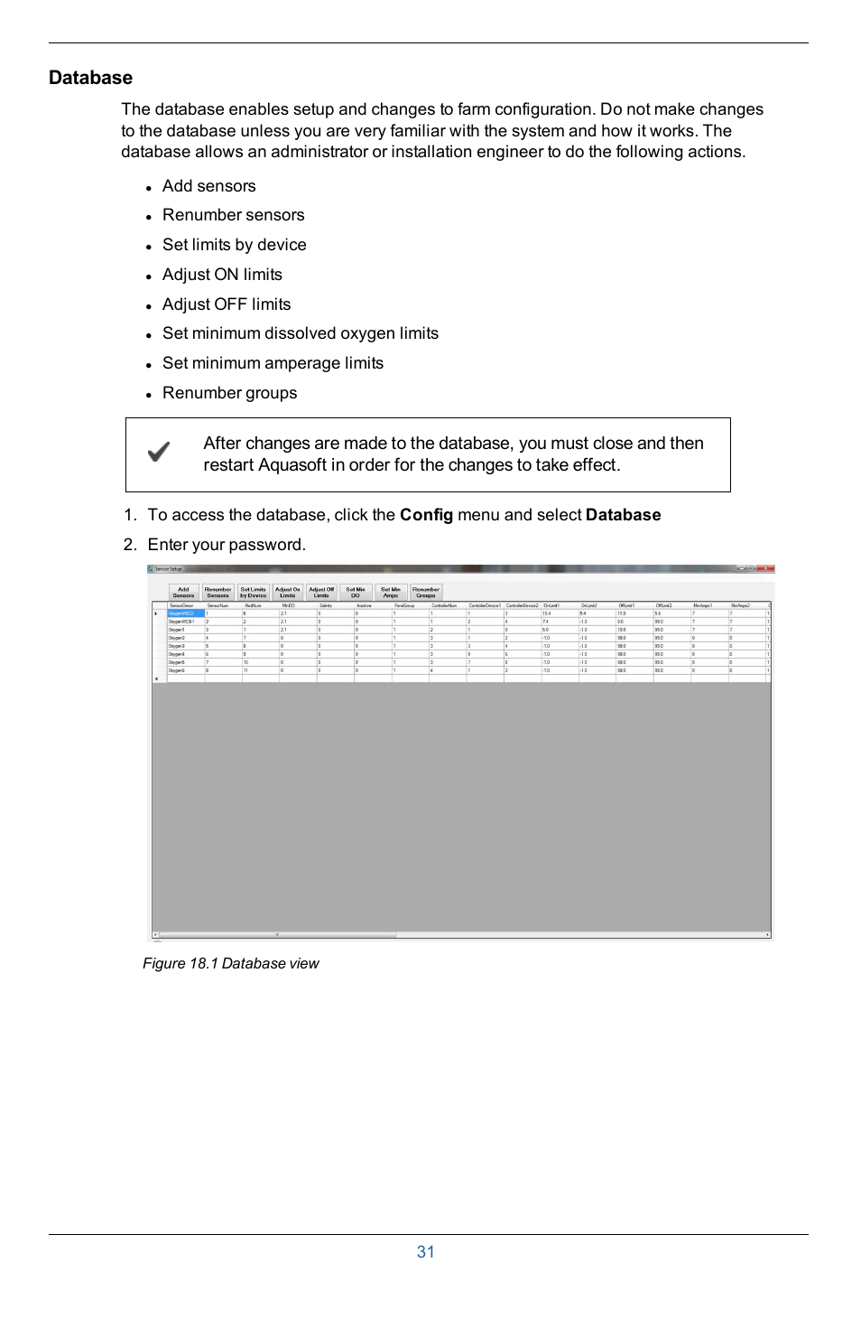 Database | In-Situ Aquaculture Buoy Manual (purchased after 28 May 2013) User Manual | Page 31 / 40