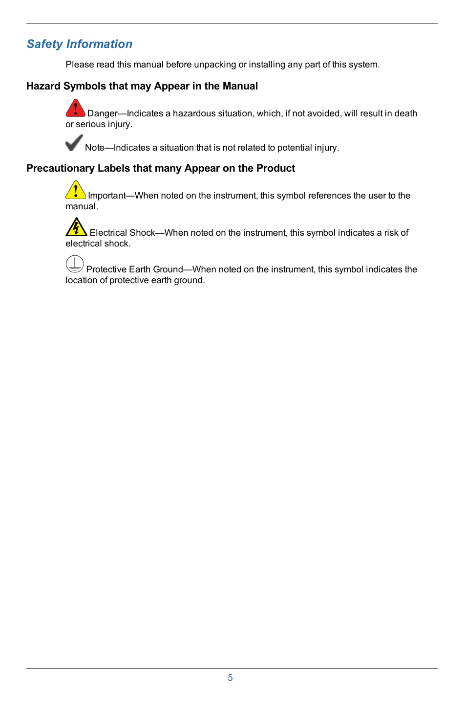 1 safety information, Hazard symbols that may appear in the manual, Safety information | In-Situ Aquaculture Buoy Manual (purchased after 28 May 2013) User Manual | Page 5 / 40