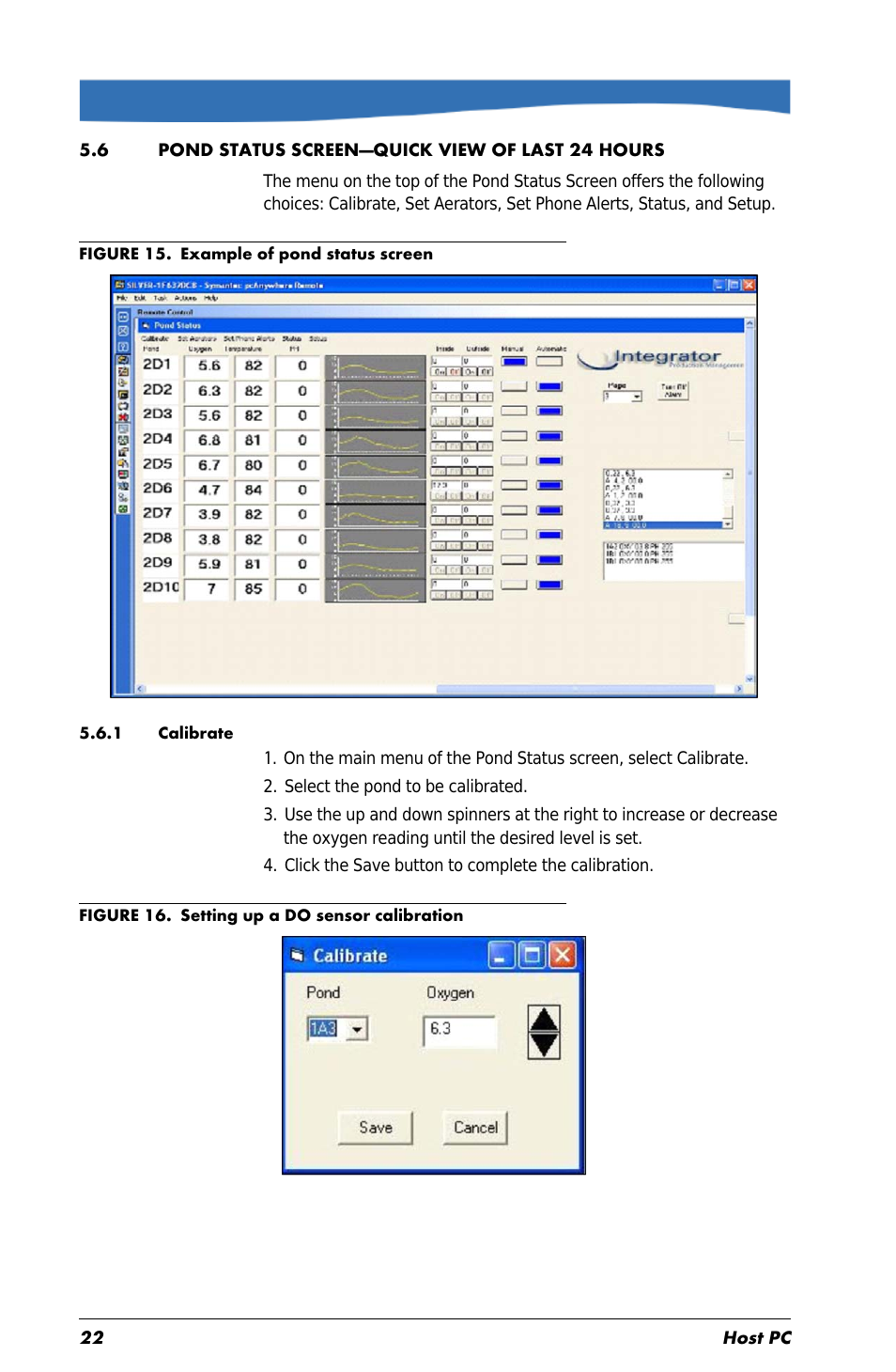 6 pond status screen—quick view of last 24 hours, 1 calibrate | In-Situ Aquaculture Buoy Manual (purchased before 28 May 2013) User Manual | Page 22 / 34