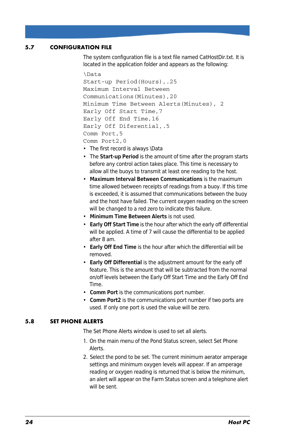 7 configuration file, 8 set phone alerts, 7 configuration file 5.8 set phone alerts | In-Situ Aquaculture Buoy Manual (purchased before 28 May 2013) User Manual | Page 24 / 34
