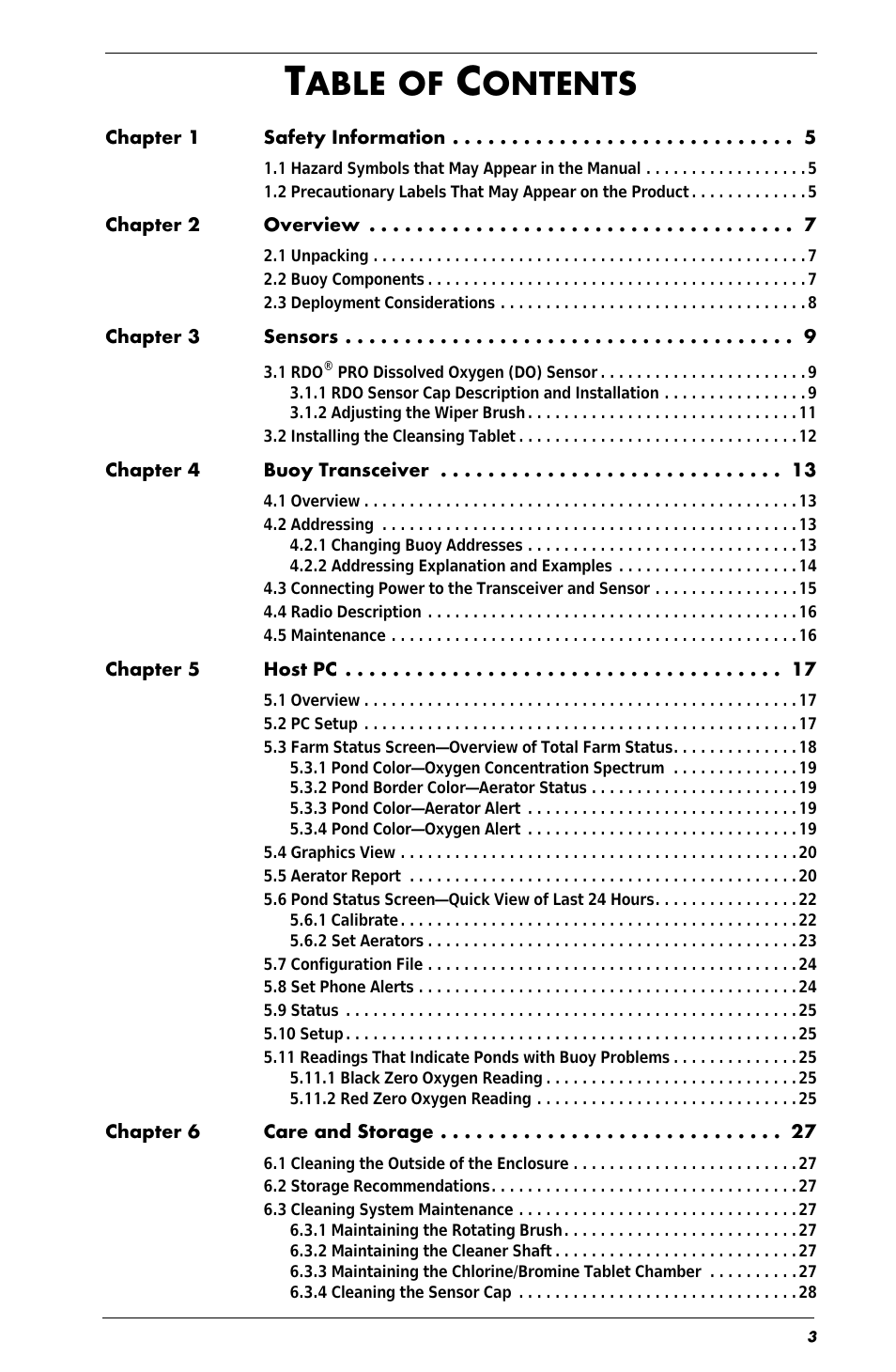 Able of, Ontents | In-Situ Aquaculture Buoy Manual (purchased before 28 May 2013) User Manual | Page 3 / 34
