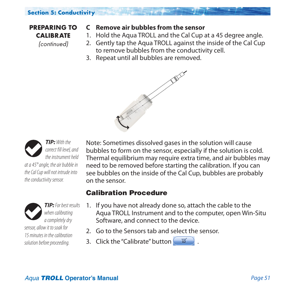 Calibration procedure | In-Situ Aqua TROLL 100 and 200 Operators Manual User Manual | Page 51 / 94